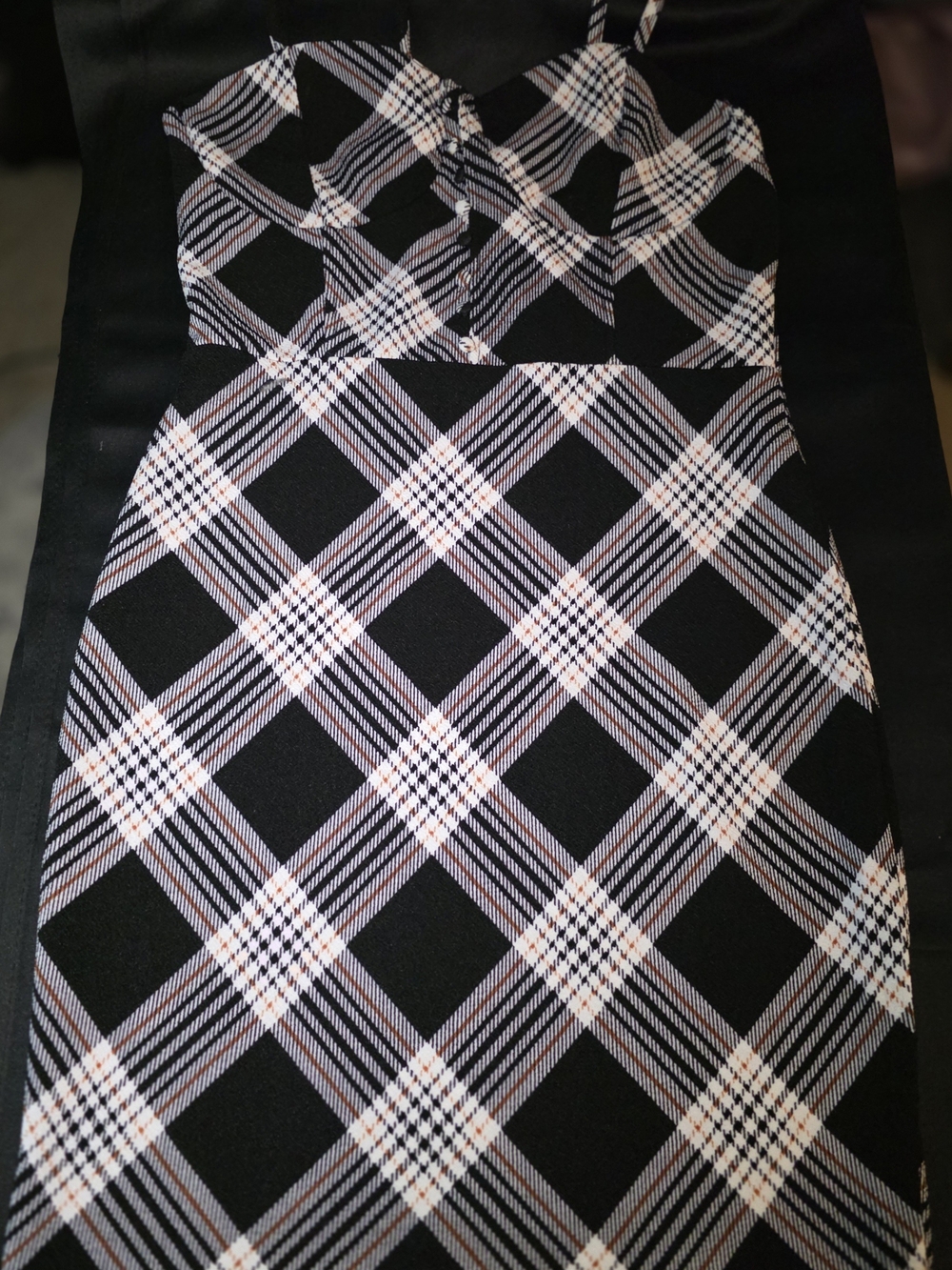 Almost Famous Black Plaid Mini Dress with Cream Accents